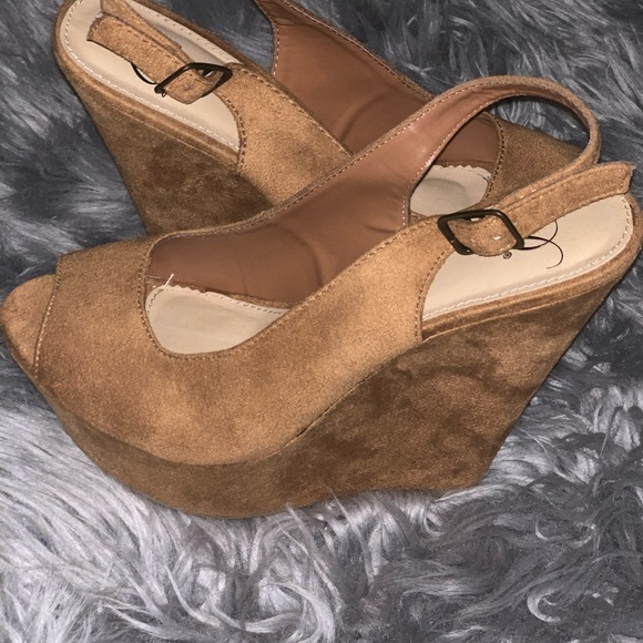 Camel Suede Wedges - Picture 2 of 4